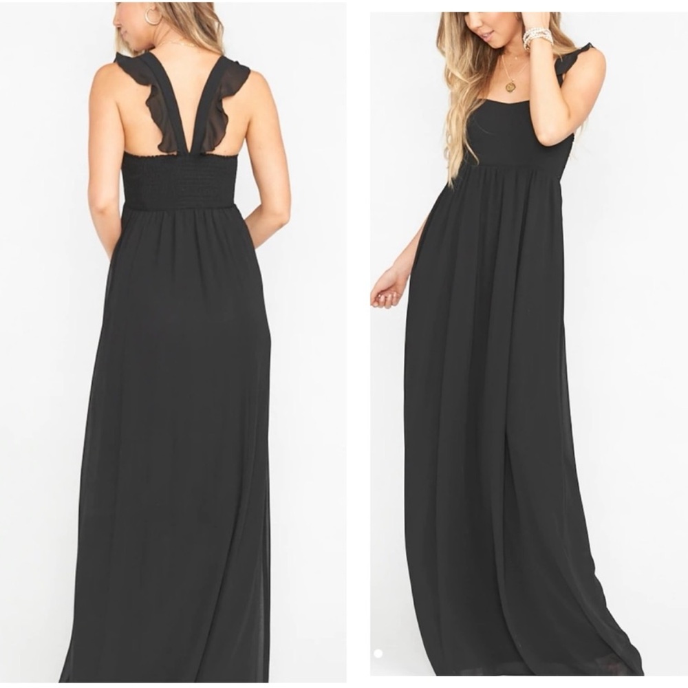 Show Me Your MuMu Black Ruffle Strap Maxi Dress